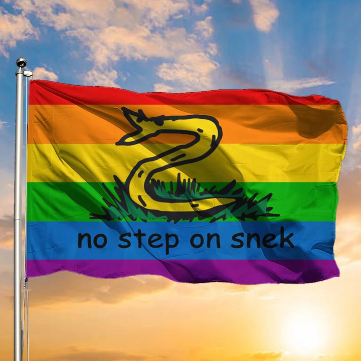 No Step On Snek Flag Gadsden Flag LGBT Pride Color Yellow Flag With Snake
