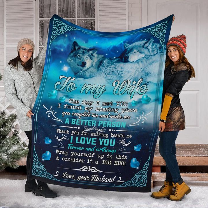 Wolf To My Wife Fleece Blanket Love Message For Wife Blanket Anniversary Gift For Wife