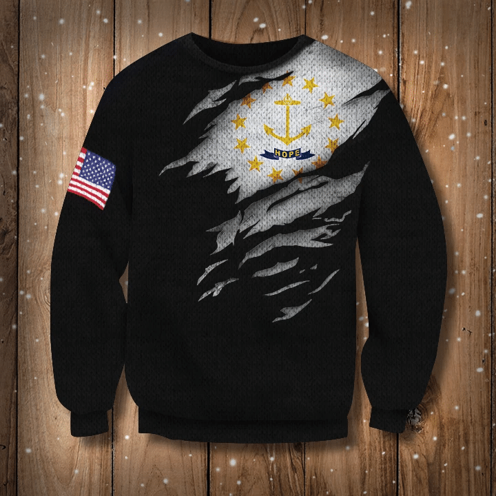 Rhode Island Flag And US Flag Sweatshirt Rhode Island State Pride Sweater Mens Christmas Gifts