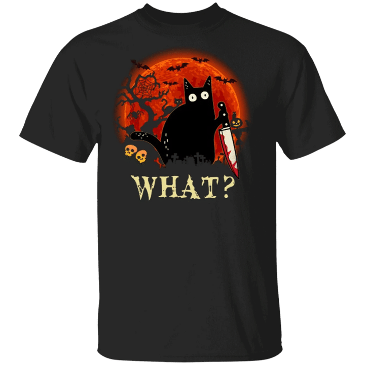 Murderous Cat What Knife Shirt Blood Moon Halloween T-Shirt Presents For Cat Lovers
