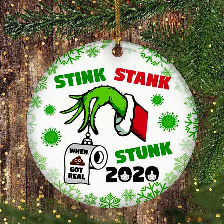 Green Hand Holding Ornament Stink Stank Stunk 2020 Ornament Funny Pandemic Christmas Ornament