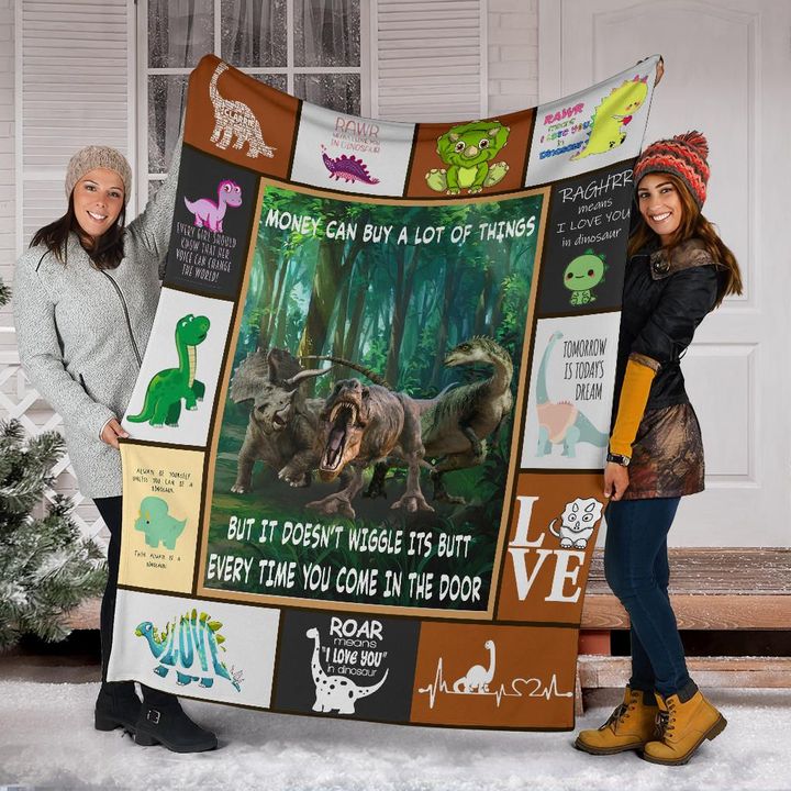 Dinosaur Money Can Buy A Lot Of Thing Fleece Blanket Animal Blanket Gift For Winter