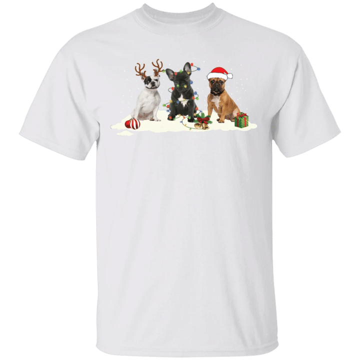 Frenchies Snowfall Christmas Gift Boxes T-Shirt Couples Christmas Costumes Frenchie Gifts
