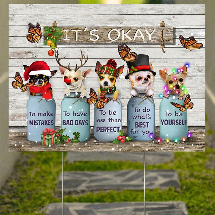 Butterfly Chihuahua It's Okay Quotes Yard Sign Paint Wood Vintage For Christmas Party