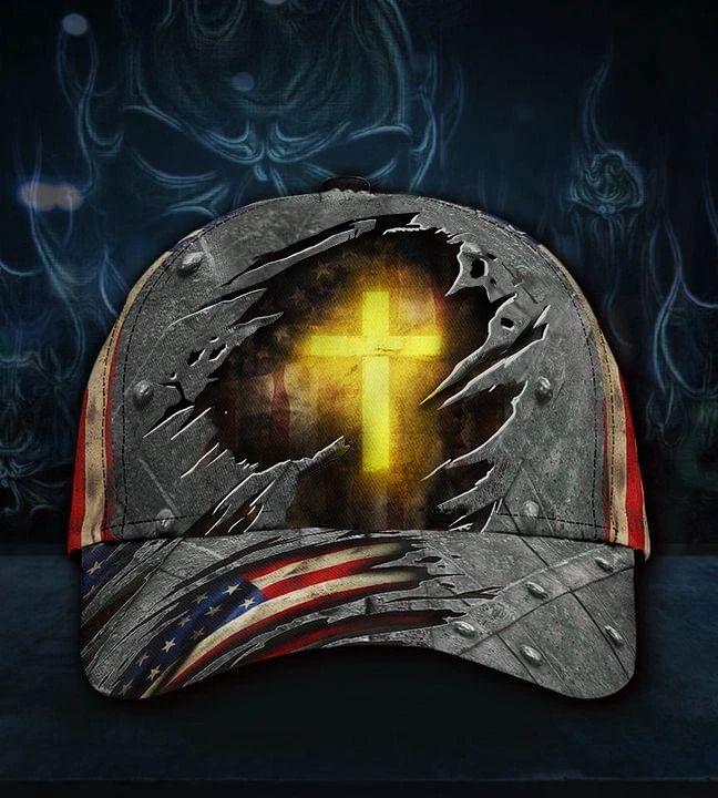 Cross American Flag Hat 3D Printed Vintage Old Retro Patriotic Christian Hat For Men