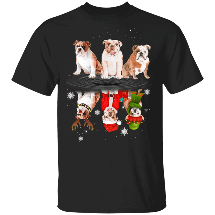 Bulldog Water Reflection Christmas T-Shirt Couples Christmas Costumes 2020 Gifts For Dog Lovers