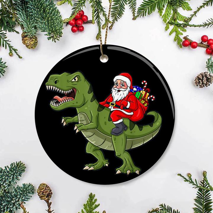 Dinosaur Ornament Awesome Santa Claus Riding T-Rex Ornament Christmas Gift For Family