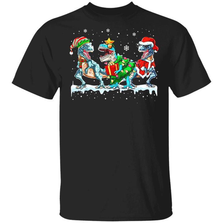 Dinosaur Christmas T-Shirt Dinosaur Tree Rex Shirt With Snow Design Winter Gift For Friend