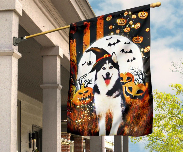 Husky Pumpkin Costume Halloween Holiday Flag For Bedroom Wall Decor Gift For Friend Dog Owner