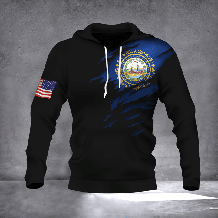 New Hampshire & American Flag Logo Hoodie US State Flag New Hampshire Gift For Uncle