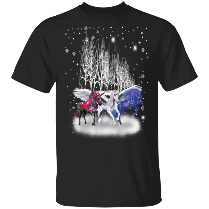 Unicorn American Flag Shirt Snow Falling Christmas Design Winter Gift For Girlfriend