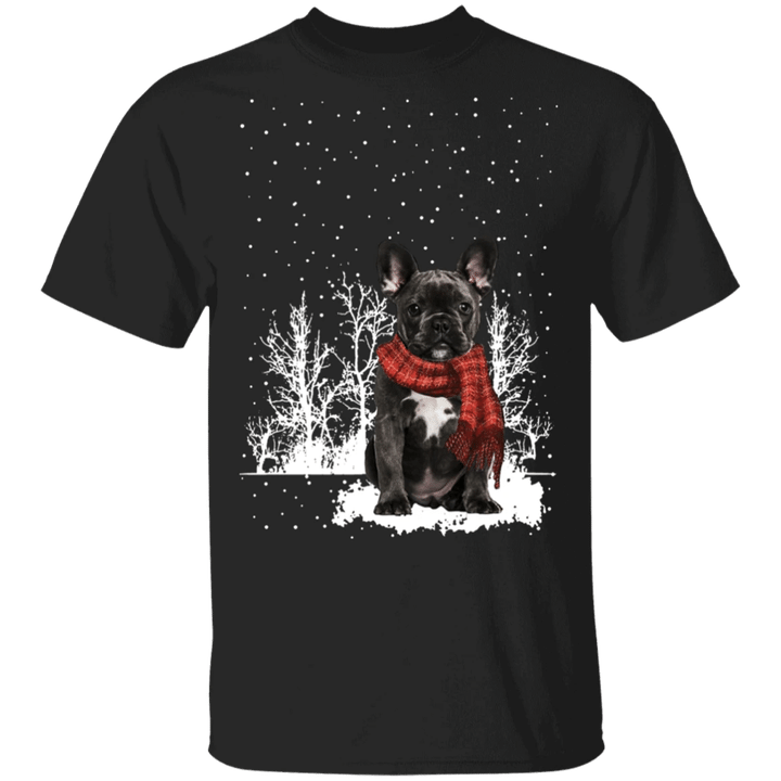 French Bulldog Red Scarf Shirt Cute Puppy Christmas Novelty Tee Winter Gift For Bestfriend