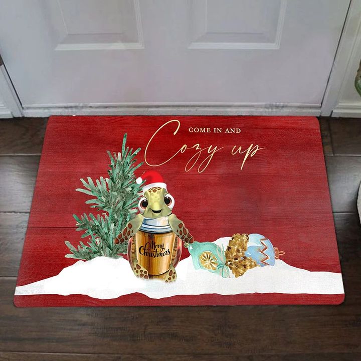 Turtle Come In And Cozy Up Doormat Merry Christmas Cute Doormat Holiday Decorative Door Mat