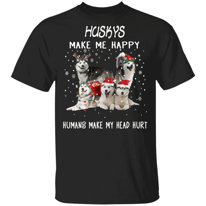 Husky Make Me Happy Humans Make Head Hurt Christmas Shirt Santa Hat Gift Ideas For Couples