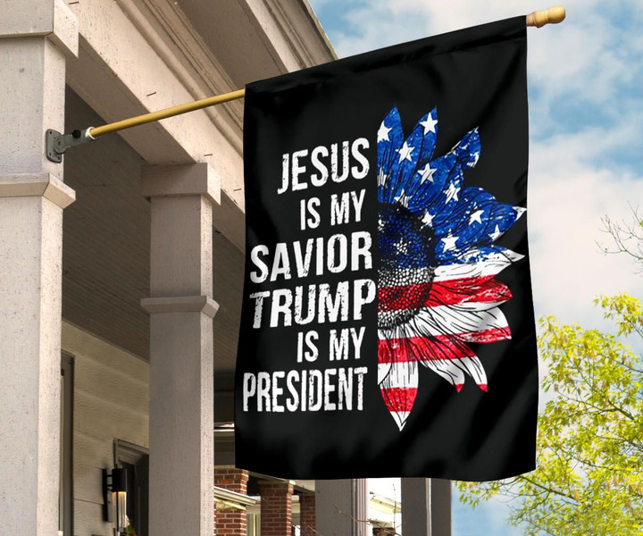 Jesus Is My Savior Trump Is My President Flag American Sunflower Flag Front Yard Decor
