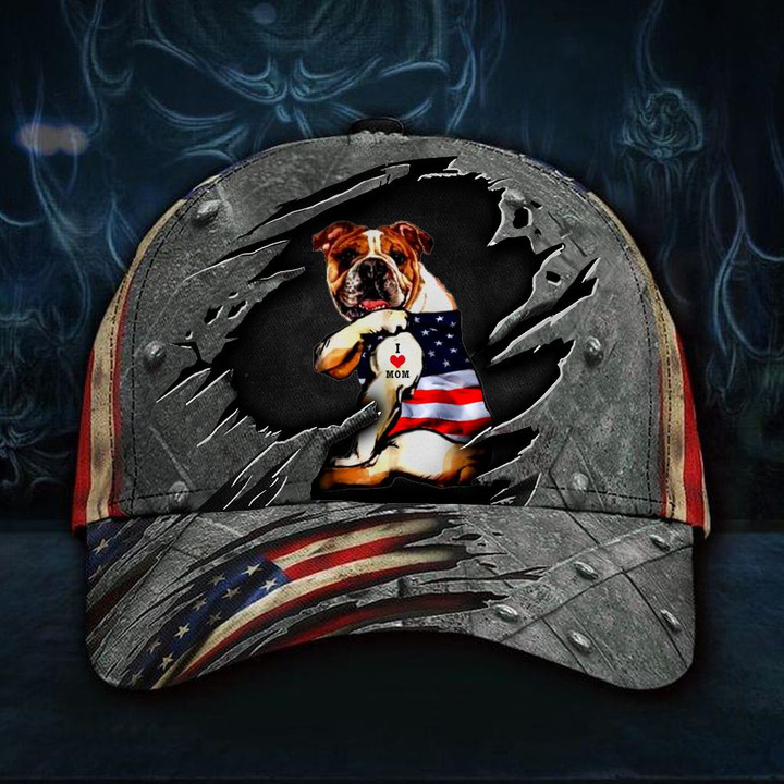 Bulldog Hat And American Flag Hat I Love Mom Cap Gift For Mother