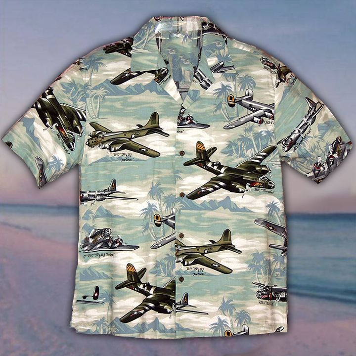 Fighter Bomber Airplane Military Hawaiian Shirt  Battleship Aloha Shirt Vietnam Veteran Gift