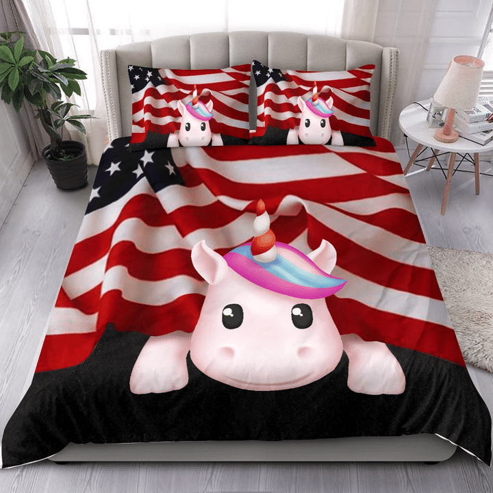 Unicorn American Flag Bedding Set Patriotic Cat Unicorn Comforter Gift Ideas For Daughter