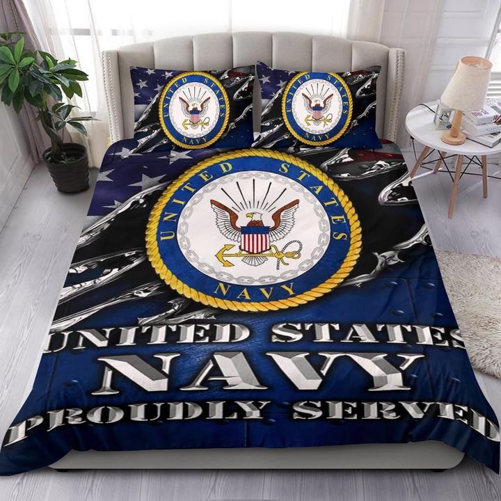 US Navy Veteran Proudly Served Bedding Set Unique Patriotic Gift For A Navy Veteran