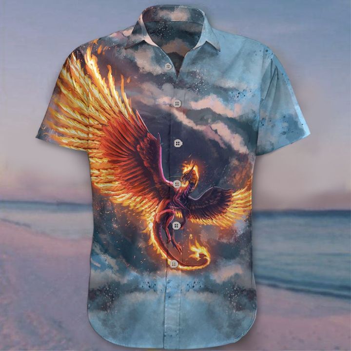 Dragon Hawaiian Shirt Fire Dragon Button Up T-Shirt Mens Clothing