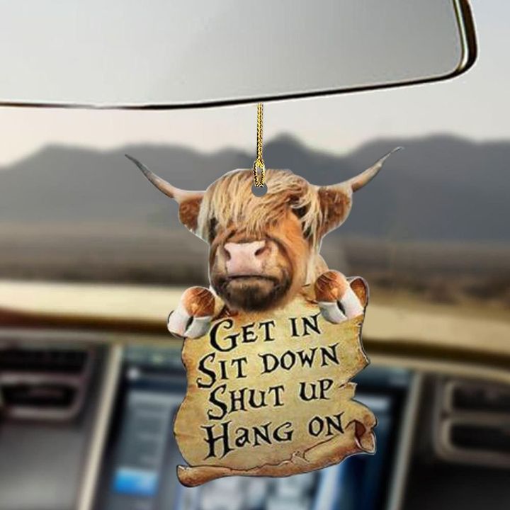 Highland Cattle Get In Sit Down Shut Up Hang On Car Hanging Car Decoration Accessories
