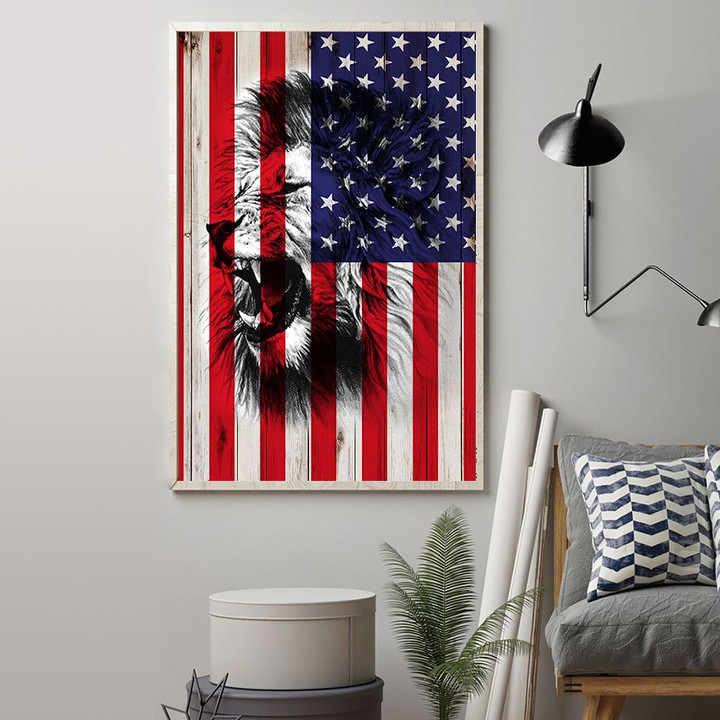 Lion American Flag Poster ​4th Of July Poster Patriotic Wall Art Independence Day Decor