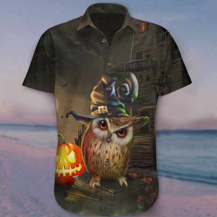 Owl Halloween Hawaiian Shirt Pumpkin Themed Halloween Button Up Shirt Clothing Gift