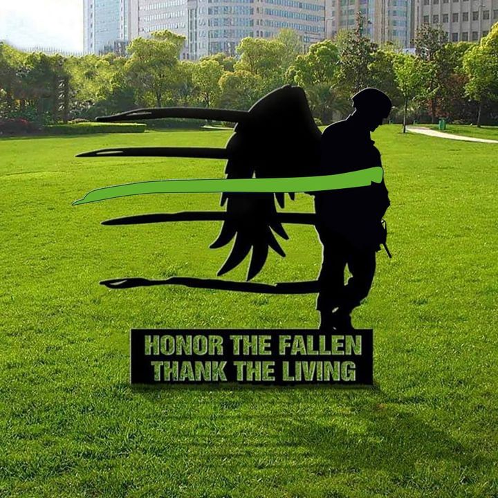 Thin Green Line Honor The Fallen Thank The Living Yard Sign Military Patriotic Outdoor Decor