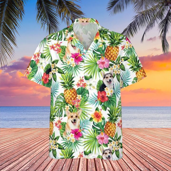 Corgi Pineapple Hawaiian Shirt Hibiscus Tropical  Aloha Shirt Birthday Gift Ideas For Him
