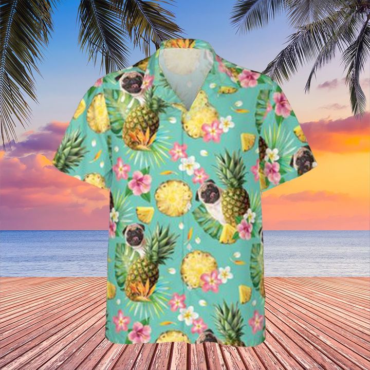Pug Pineapple Hawaiian Shirt Floral Summer Button Up Aloha Shirt Family Vacation Ideas