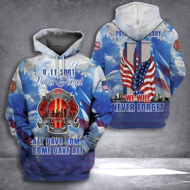 Firefighter 9-11 2001 Never Forget Hoodie 20Th Anniversary Remembrance Fallen Firefighters