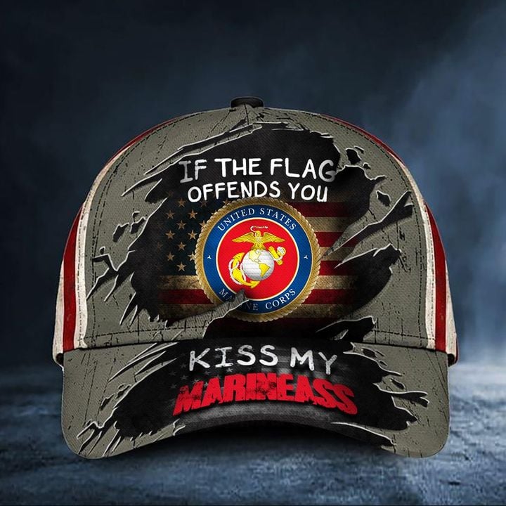 If The Flag Offends You Kiss My Marineass Cap American Flag Hat Patriotic US Marine Corps Gift