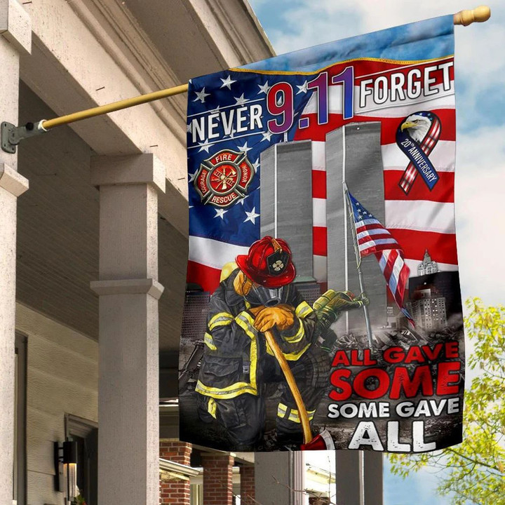 Never Forget 9.11 Firefighter Flag 20th Anniversary Twin Towers Attack Flag Garden Decor