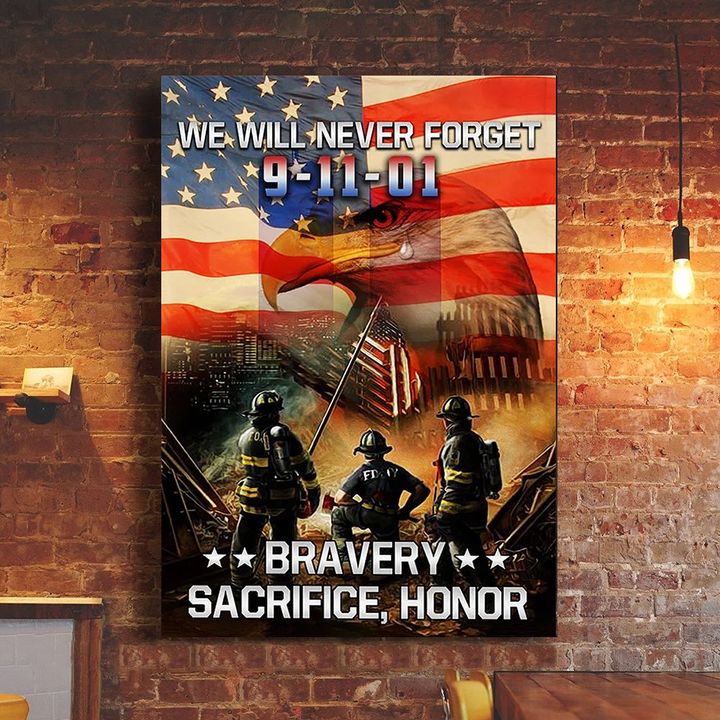 Eagle We Will Never Forget 9.11.01 Poster Proud Firefighter US Flag Wall Art Patriotic Decor