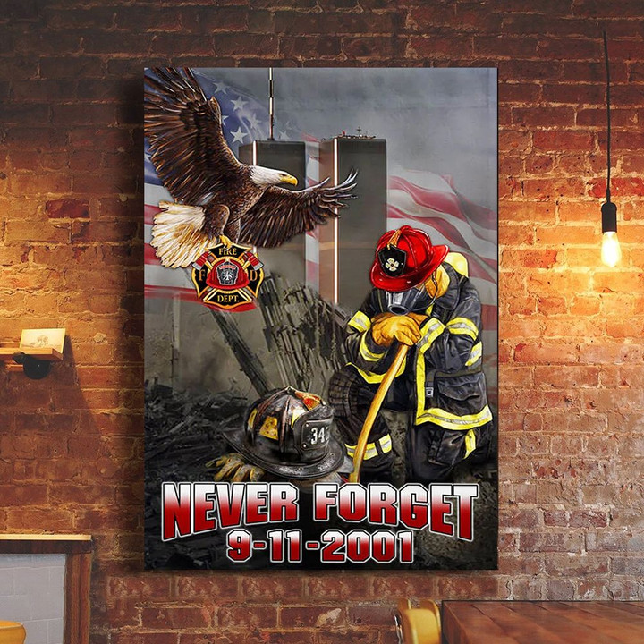 Never Forget 9.11.2001 Firefighter Poster Eagle Twin Towers Attack Memorial Wall Art Home Decor