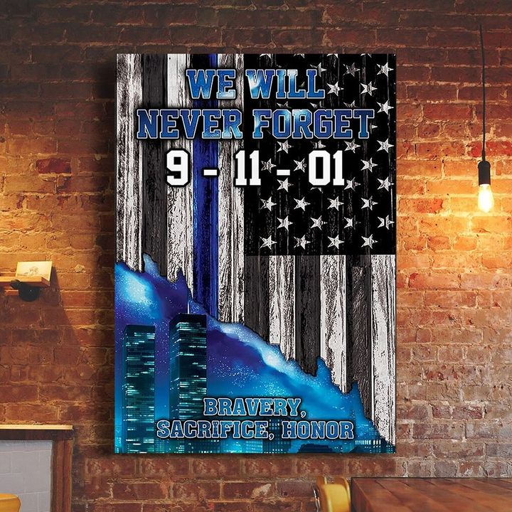 We Will Never Forget 9.11.01 Poster Vintage Thin Blue Line US Flag Wall Print Gifts For Cops