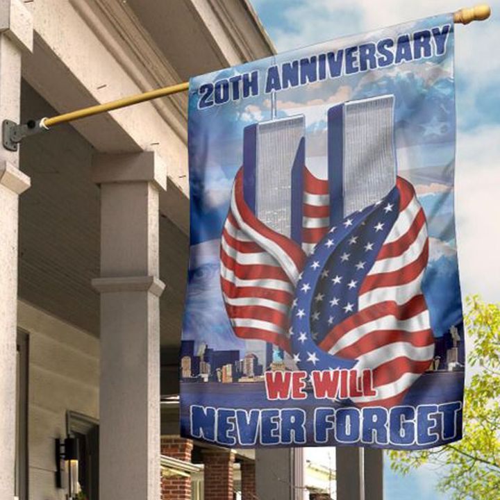 20Th Anniversary We Will Never Forget USA Flag In Memorial September 11 Twin Tower Attacks