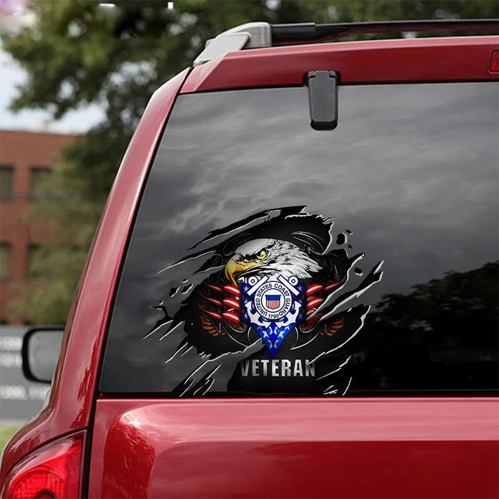 US Coast Guard Veteran Decal Vinyl Sticker Patriotic Proud USCG Veteran Car Decorations