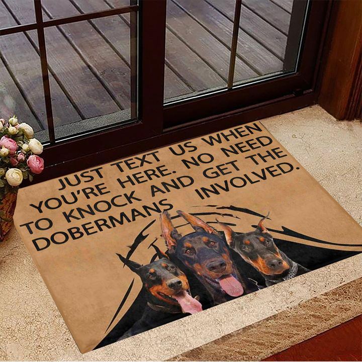 Doberman Just Text Us When You're Here Doormat Dog Doormats Gifts For New Dog Owners
