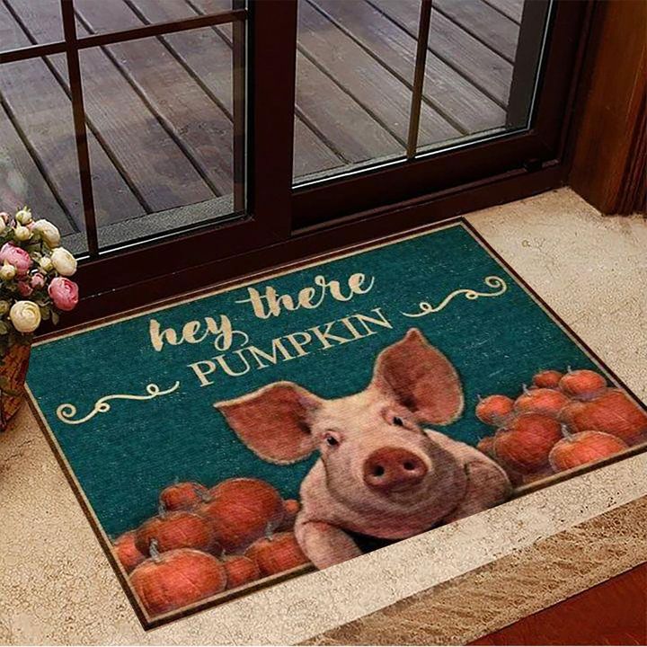 Hey There Pumpkin Doormat Pig Pumpkin Funny  Halloween Welcome Mat