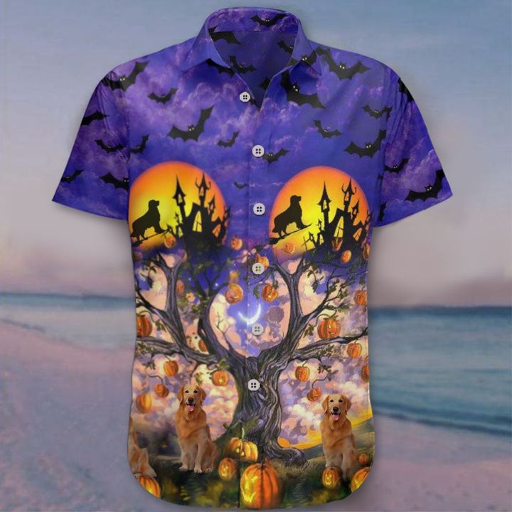 Golden Retrievers Hawaiian Shirt Bat Pumpkin Clothing Cute Halloween Gift For Girlfriend