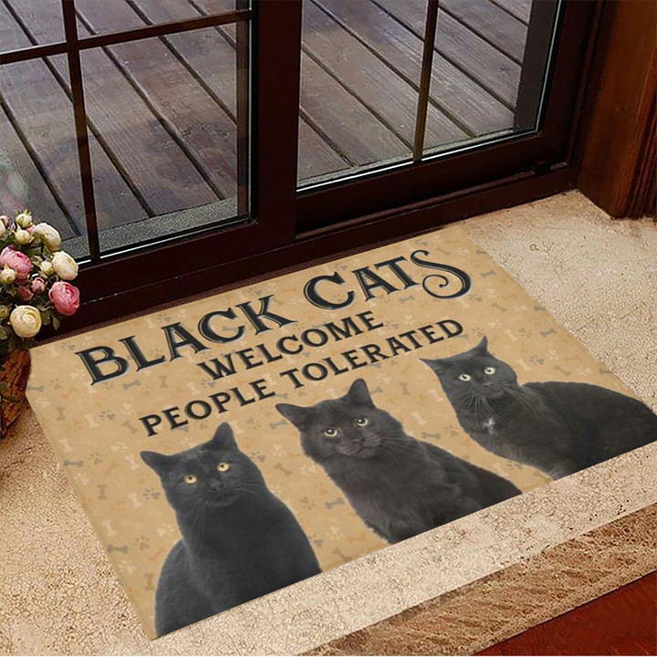 Black Cats Welcome People Tolerated Doormat Cute Welcome Mats Gifts For Cat Owners