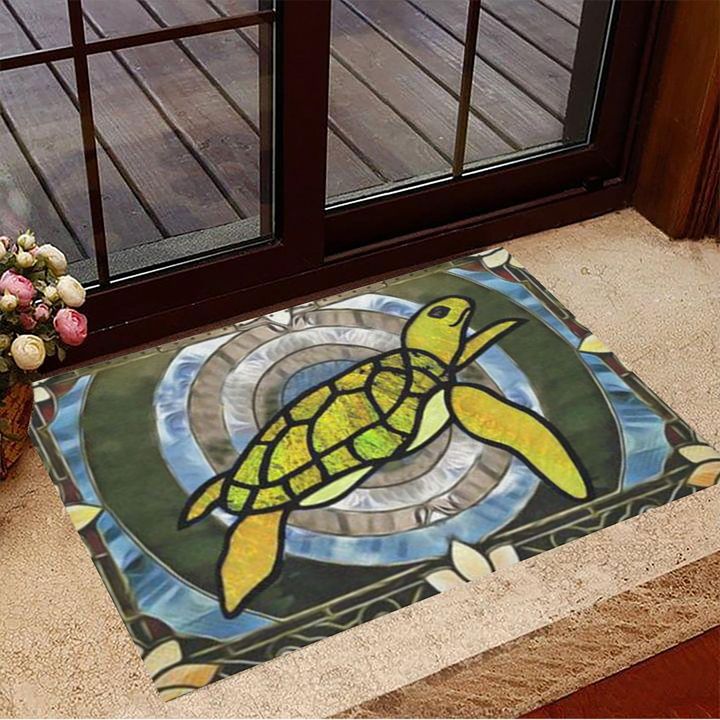 Sea Turtle Is Swimming With Many Circular Patterns Doormat Decorative Door Mats New Home Gifts