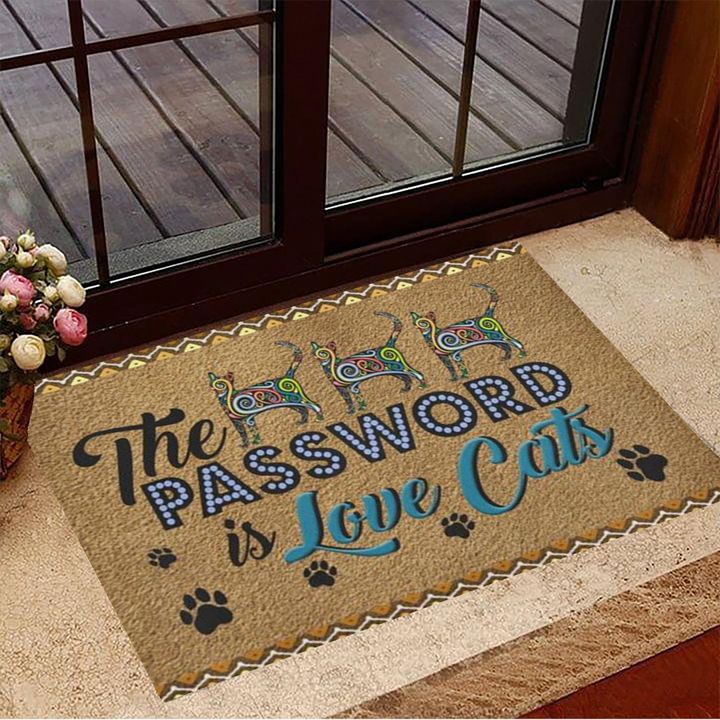 The Password Is Love Cats Doormat Cute Welcome Mats Presents For Cat Lovers