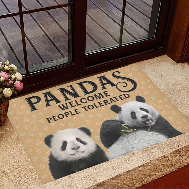 Pandas Welcome People Tolerated Doormat Best Indoor Door Mats Gifts For Panda Lovers
