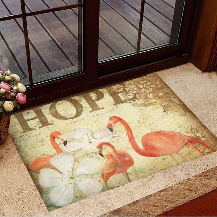 Flamingo With Flower Hope Doormat Vintage Doormat Gifts for Flamingo Lovers