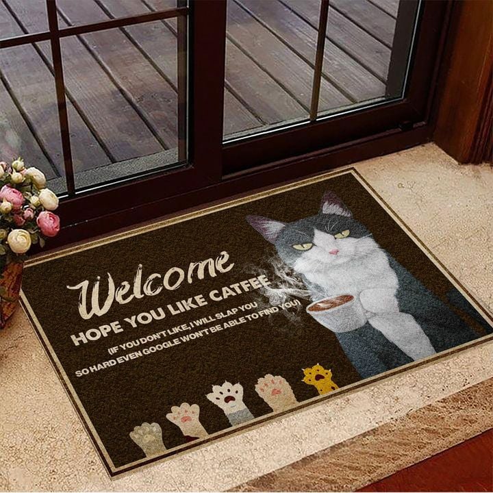 Welcome Hope You Like Catfee Doormat Funny Cat Doormat Gifts For Coffee Lovers
