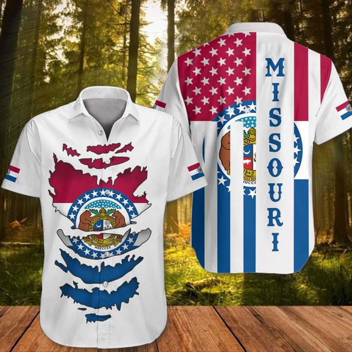 Missouri Hawaiian Shirt Honor Flag Missouri State Apparel Patriotic Button Up Shirt