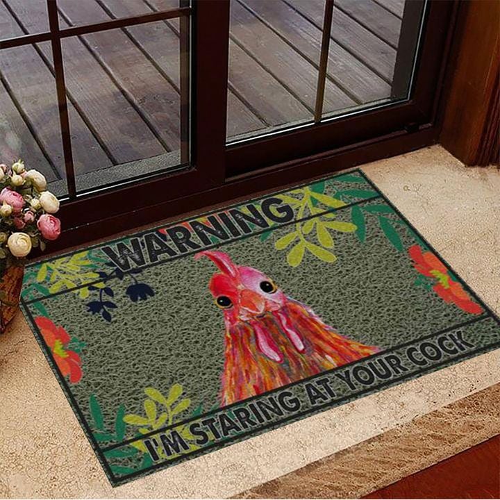 Warning I'm Staring At Your Cock Doormat Indoor Welcome Mat Gifts For Chicken Lovers