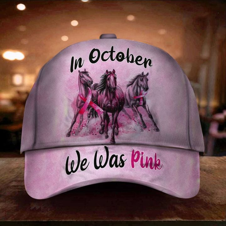 Horse Pink Ribbon In October We Wear Pink Hat Breast Cancer Awareness merchandise